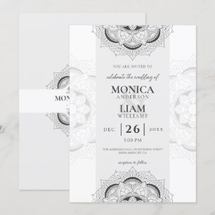 Convite Casamento Branco do Elegante Clássico Boho Mandala