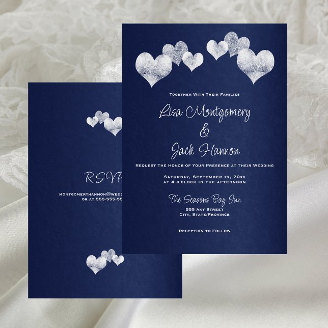 Convite Casamento Branco do Marinho Elegante (Elegant Navy White Wedding Invitation)