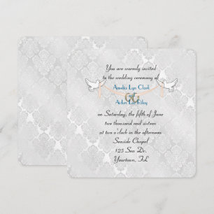 Convite Casamento branco do Shimmer do damasco