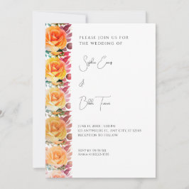 Convite Casamento Branco dos Rosas de Ombre Laranja Modern
