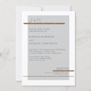 Convite Casamento Branco Dourado de Cinzas Modernas Simple