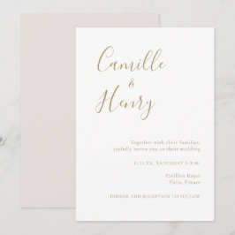 Convite Casamento Branco Dourado Manuscrito Moderno e Mini