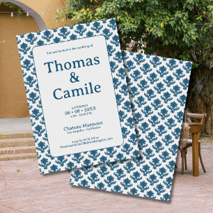 Convite Casamento Branco e Azul da Tapeçaria Francesa