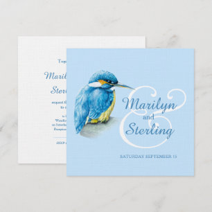 Convite Casamento branco e azul de aves do Kingfisher