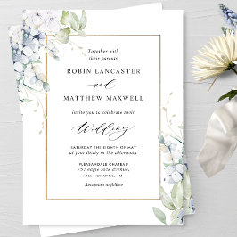 Convite Casamento branco e azul-esbranquiçado e verde