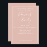 Convite Casamento Branco e Blush Minimalista Moderno<br><div class="desc">convite de casamento bonito, moderno, minimalista e moderno apresenta fundo cor-de-rosa pincelado com blocos de texto personalizáveis brancos em fontes modernas</div>