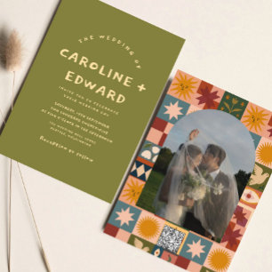 Convite Casamento branco e colorido