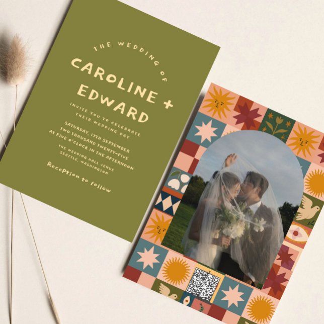 Convite Casamento branco e colorido (Criador carregado)