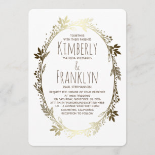 Convite Casamento branco e Dourado de Wreath Floral