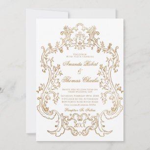 Convite Casamento Branco e Dourado Vitoriano