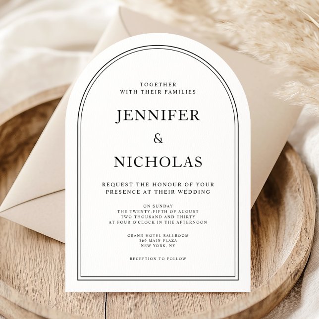 Convite Casamento Branco E Negro Clássico Elegante (Elegant Classic Formal Black And White Wedding Invitation)