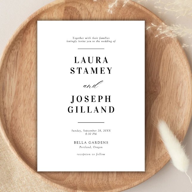 Convite Casamento Branco e Negro Clássico Elegante (Criador carregado)