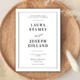 Convite Casamento Branco e Negro Clássico Elegante