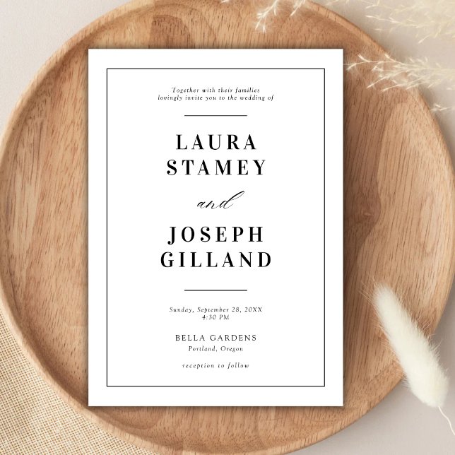 Convite Casamento Branco e Negro Clássico Elegante (Criador carregado)