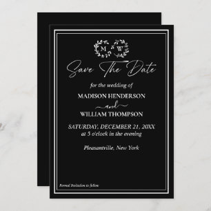 Convite Casamento Branco e Negro Clássico Salvar a Data