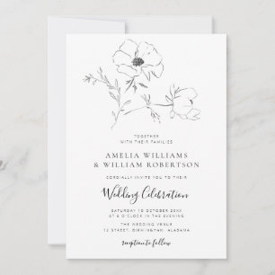 Convite Casamento branco e preto botânico