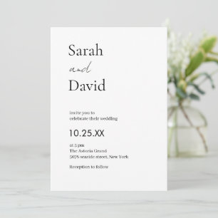 Convite Casamento branco e preto de Casal Elegante simples