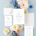Convite Casamento branco e preto de Script Minimalista Ele<br><div class="desc">Completamente personalizável,  este simples convite de casamento na moda apresenta uma estética minimalista com uma combinação de tipos elegantes.</div>