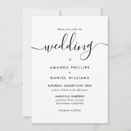 Convite Casamento Branco e Preto de Script Moderno Elegant