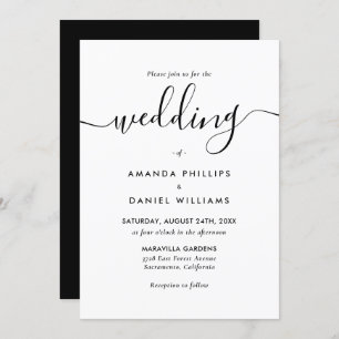 Convite Casamento Branco e Preto de Script Moderno Elegant