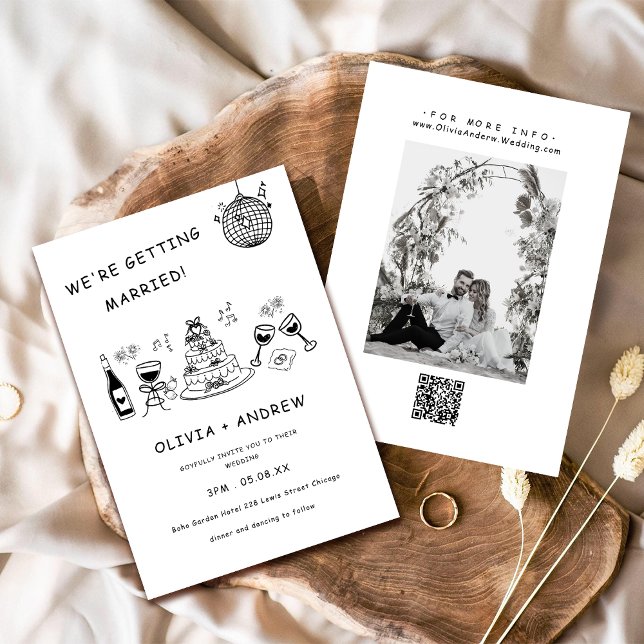 Convite Casamento branco e preto desenhado à mão (Criador carregado)