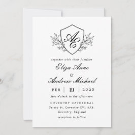 Convite Casamento branco e preto do Barão Crest Monograma