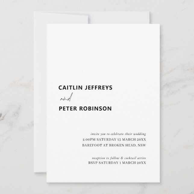 Convite Casamento branco e preto limpo e moderno (Frente)