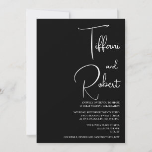 Convite Casamento Branco e Preto Monocromático Chic
