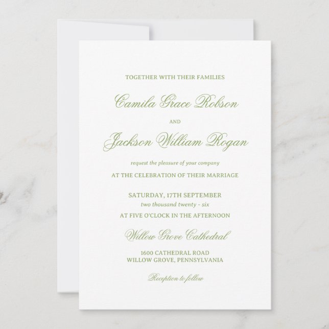 Convite Casamento Branco e Verde (Frente)