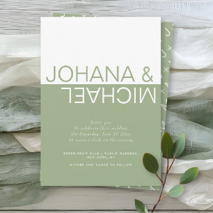 Convite Casamento branco e verde-sábio