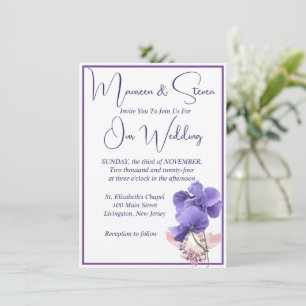 Convite Casamento Branco Elegante De Flores Violetas