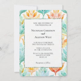 Convite Casamento Branco Floral Abstrato da Turquesa Tange