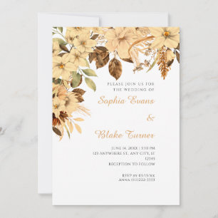 Convite Casamento Branco Floral Boho Amarelo Outono
