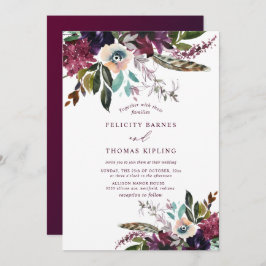 Convite Casamento Branco Floral Colorido Burgundy Watercol