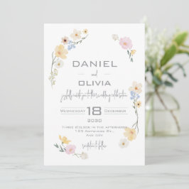 Convite Casamento Branco Floral Watercolor