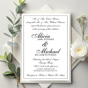 Convite Casamento branco formal clássico tradicional vinta