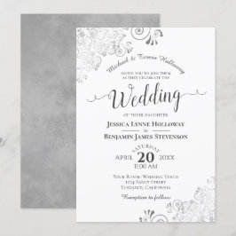 Convite Casamento Branco Formal da Cinza Silver Elegante