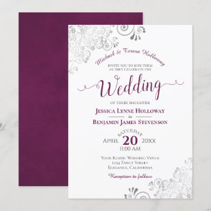 Convite Casamento Branco Formal de Lace e Cassis Silver El