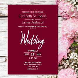 Convite Casamento Branco Magenta Minimalista Moderno