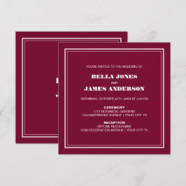 Convite Casamento Branco Magenta Simples Moderno