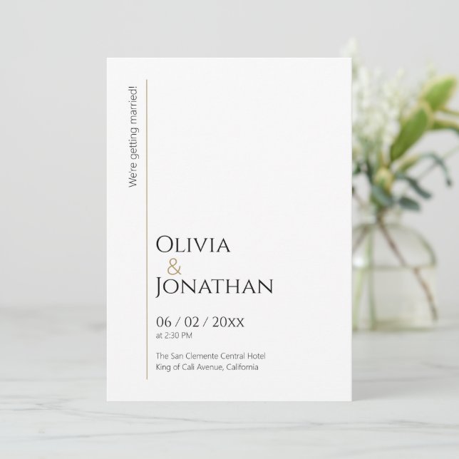 Convite Casamento Branco Minimalista Linear (Em pé/Frente)
