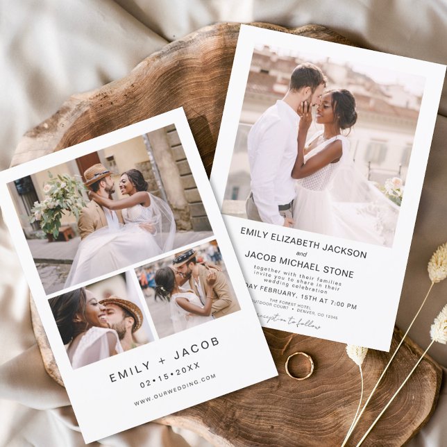 Convite Casamento Branco Minimalista - Quatro Fotografias  (Criador carregado)