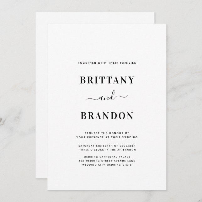 Convite Casamento Branco Moderno Minimalista (Frente/Verso)
