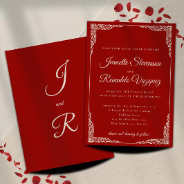 Convite Casamento Branco Monocromático de Ruby Vermelho Vi