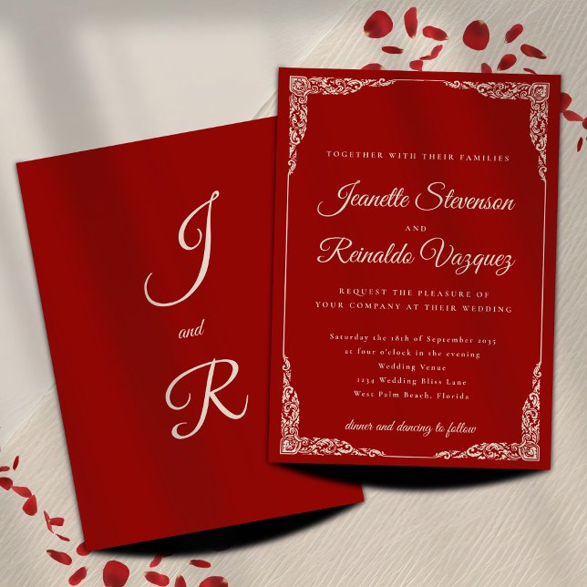 Convite Casamento Branco Monocromático de Ruby Vermelho Vi (Criador carregado)