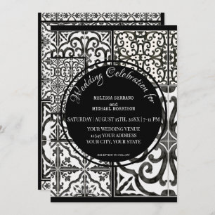 Convite Casamento Branco Negro Azulejo Moderno