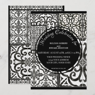 Convite Casamento Branco Negro Azulejo Moderno da Casa Far