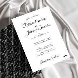 Convite Casamento branco negro clássico da caligrafia eleg