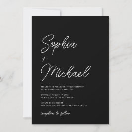 Convite Casamento Branco Negro com Caligrafia Moderna