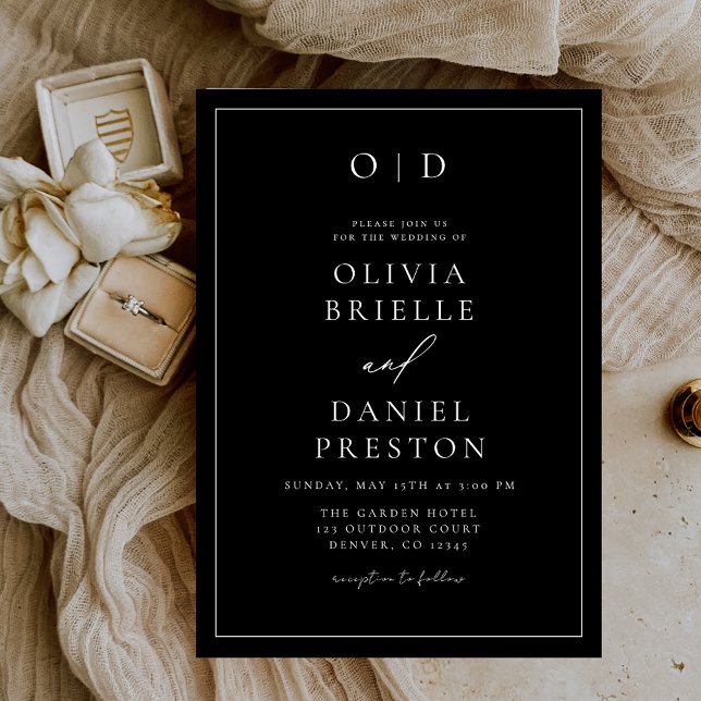 Convite Casamento Branco Negro da Caligrafia Moderna Minim (Criador carregado)